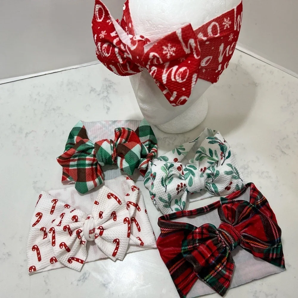 Festive Holiday Bow Headbands. Set of 5